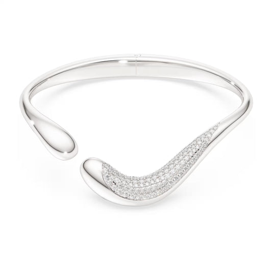 Swarovski Classica bangle, Open, Round cut, White, Sterling silver