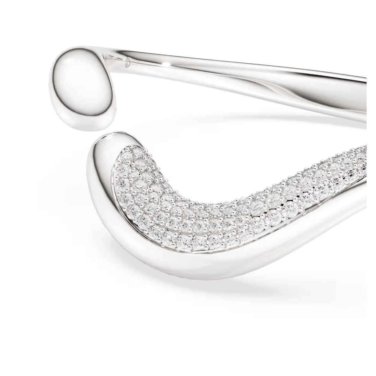 Swarovski Classica bangle, Open, Round cut, White, Sterling silver