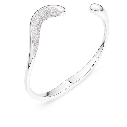 Swarovski Classica bangle, Open, Round cut, White, Sterling silver