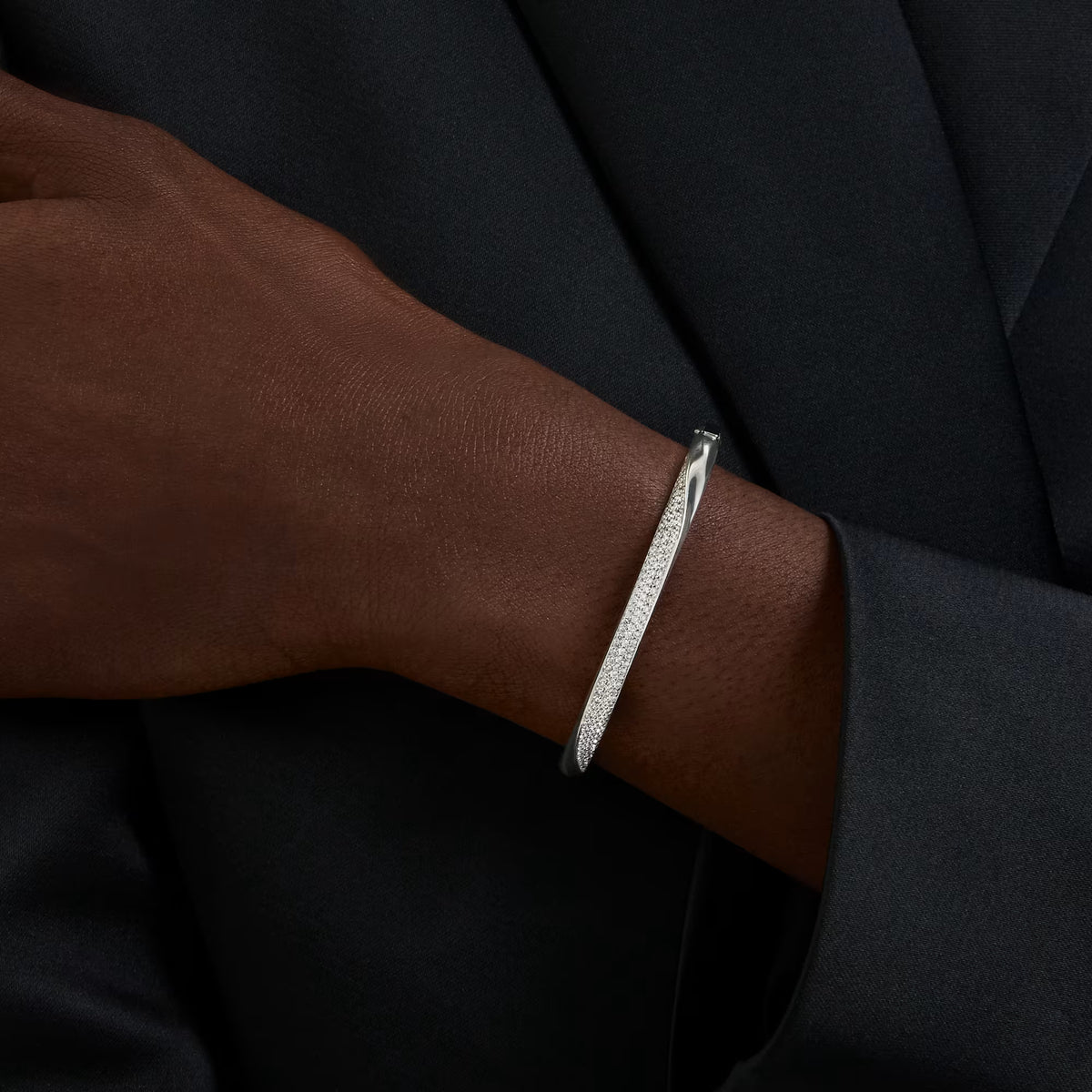 Swarovski Classica bangle, Round cut, White, Sterling silver