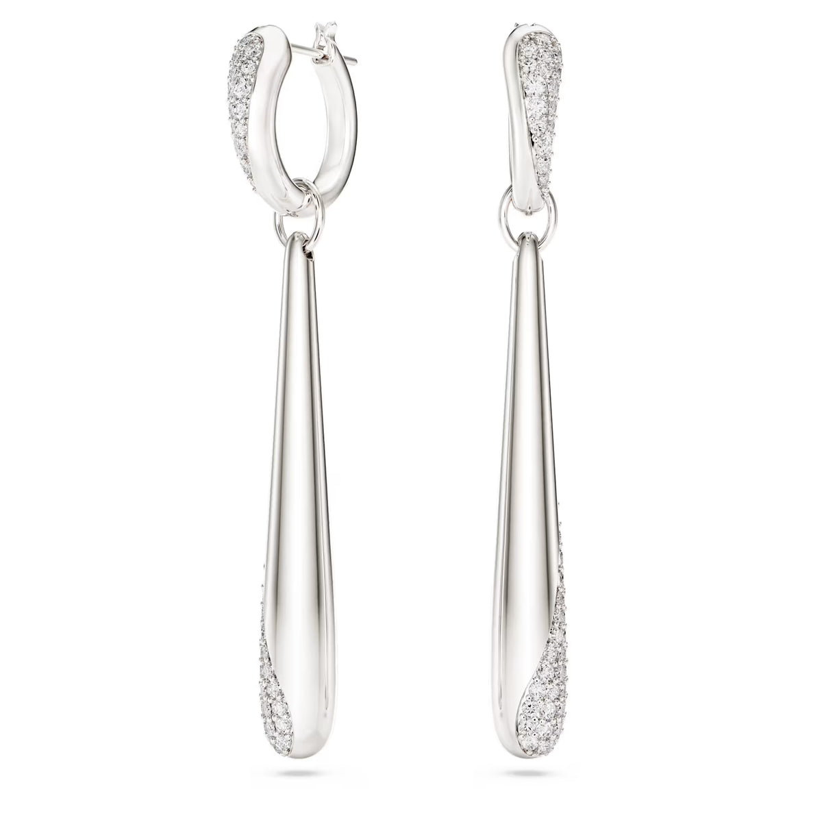 Classica drop and hoop earrings, Round cut, White, Sterling silver