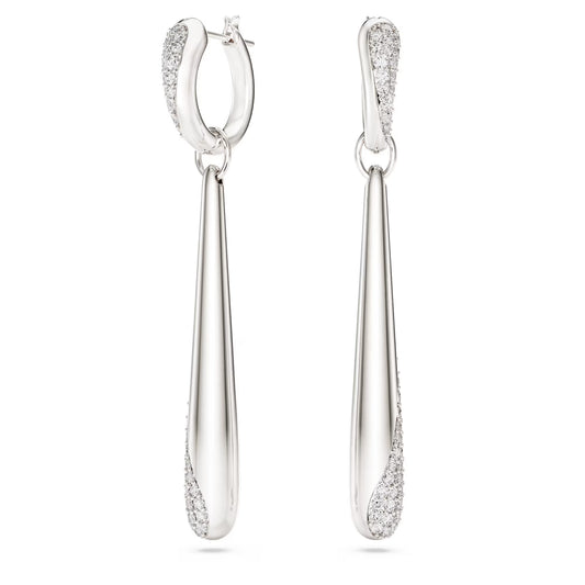 Classica drop and hoop earrings, Round cut, White, Sterling silver