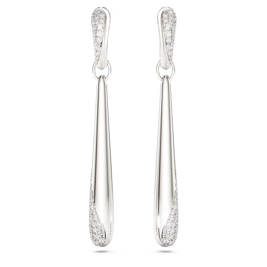 Classica drop and hoop earrings, Round cut, White, Sterling silver