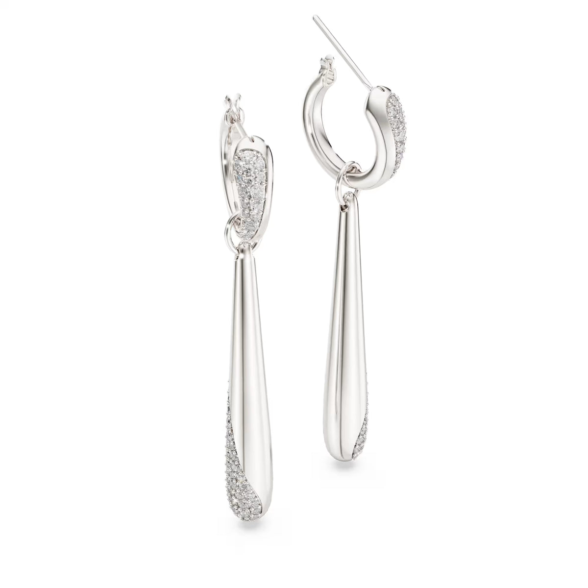 Classica drop and hoop earrings, Round cut, White, Sterling silver