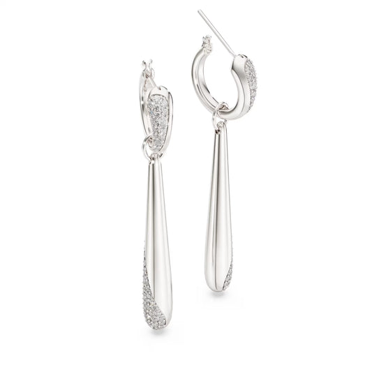 Classica drop and hoop earrings, Round cut, White, Sterling silver