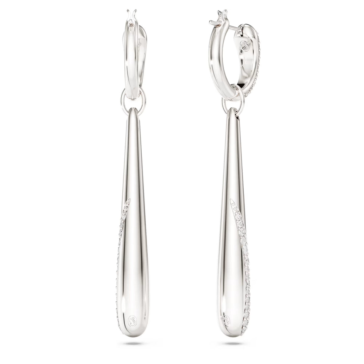 Classica drop and hoop earrings, Round cut, White, Sterling silver