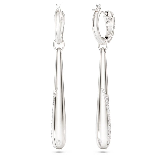 Classica drop and hoop earrings, Round cut, White, Sterling silver