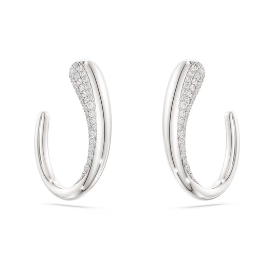 Swarovski Classica hoop earrings, Round cut, White, Sterling silver