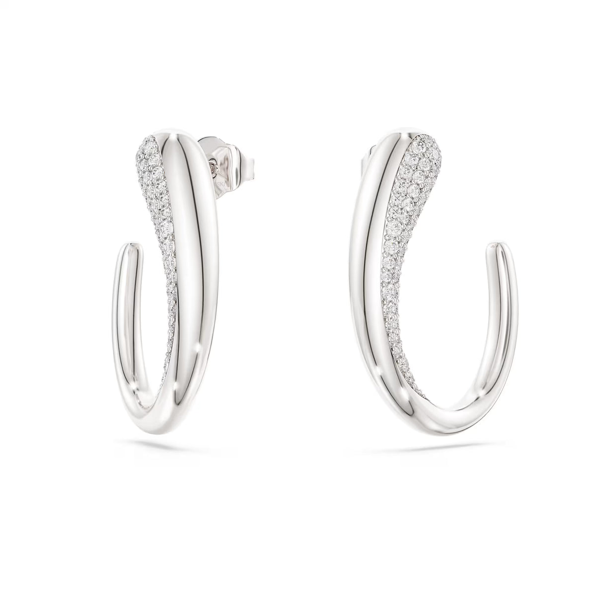 Swarovski Classica hoop earrings, Round cut, White, Sterling silver