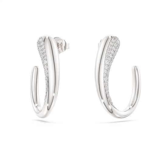 Swarovski Classica hoop earrings, Round cut, White, Sterling silver