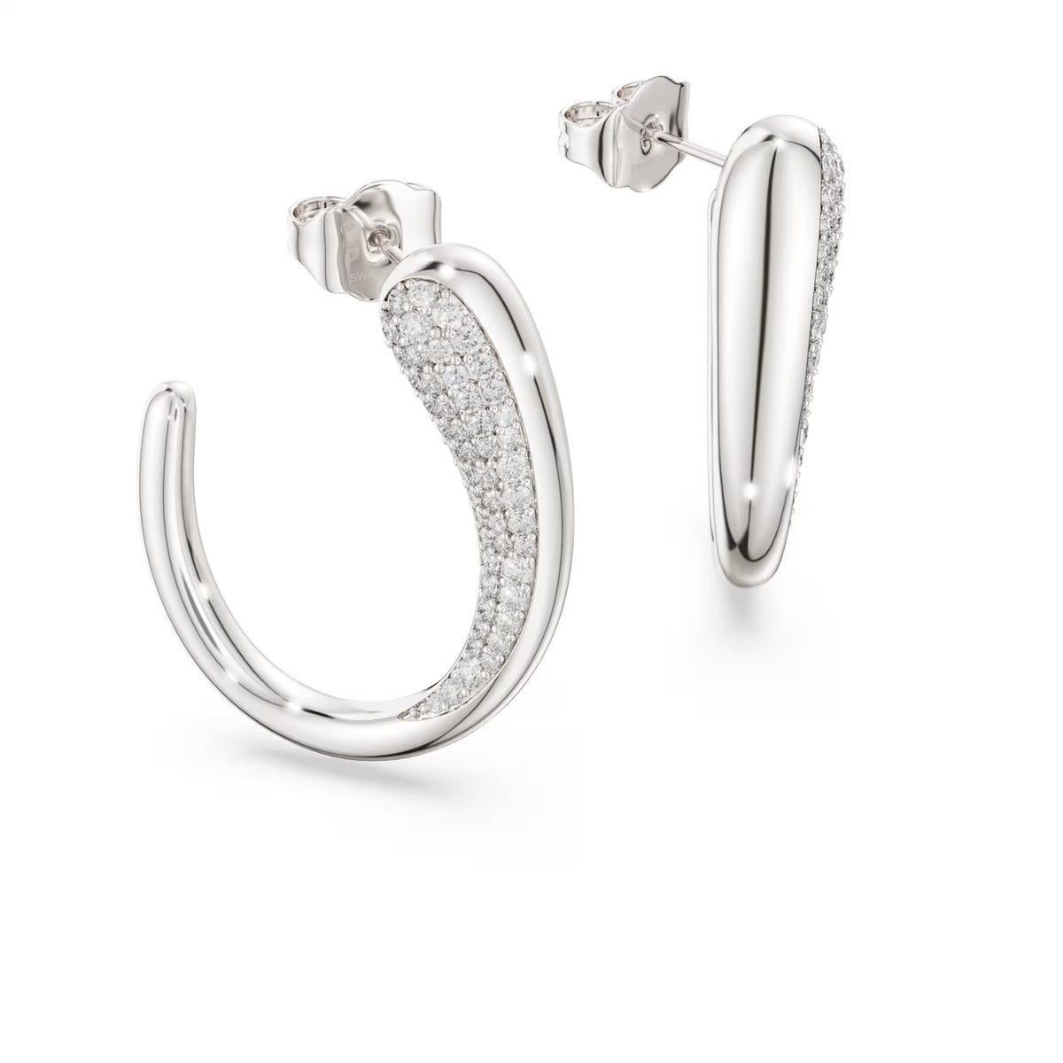 Swarovski Classica hoop earrings, Round cut, White, Sterling silver