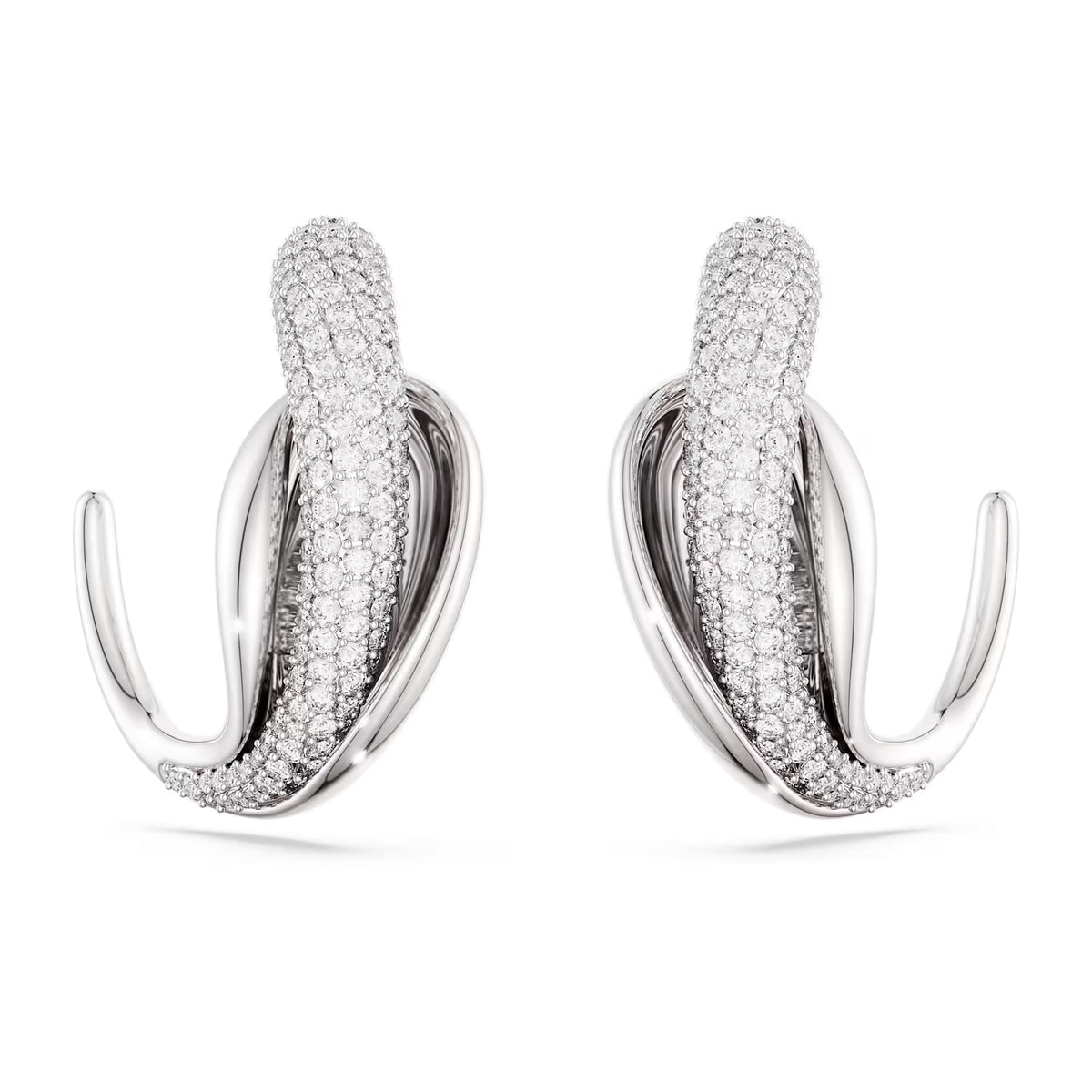 Swarovski Classica hoop earrings, Statement, Round cut, White, Sterling silver