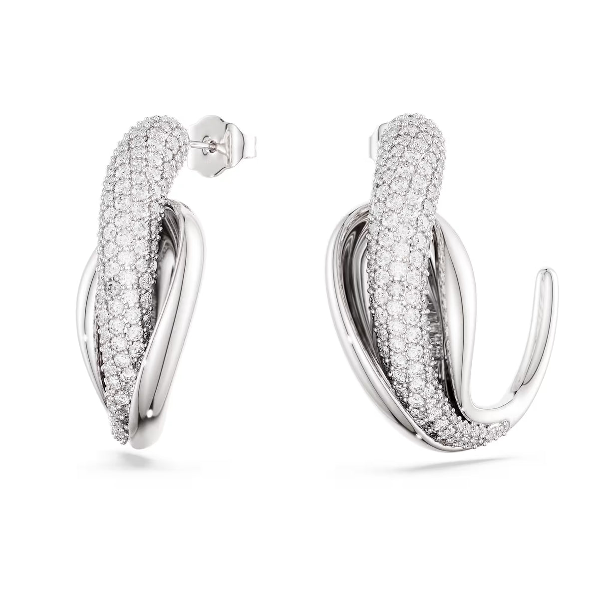 Swarovski Classica hoop earrings, Statement, Round cut, White, Sterling silver