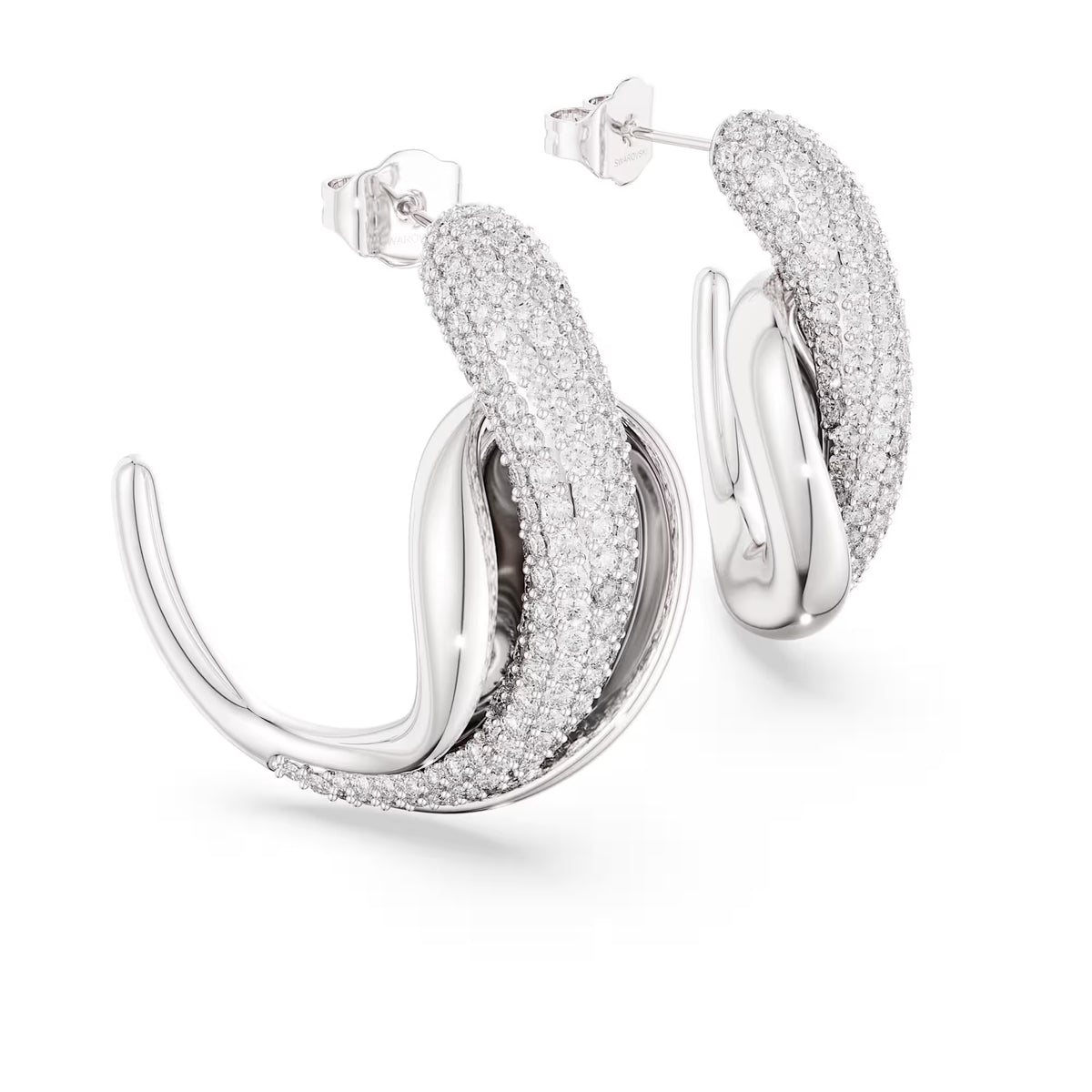 Swarovski Classica hoop earrings, Statement, Round cut, White, Sterling silver