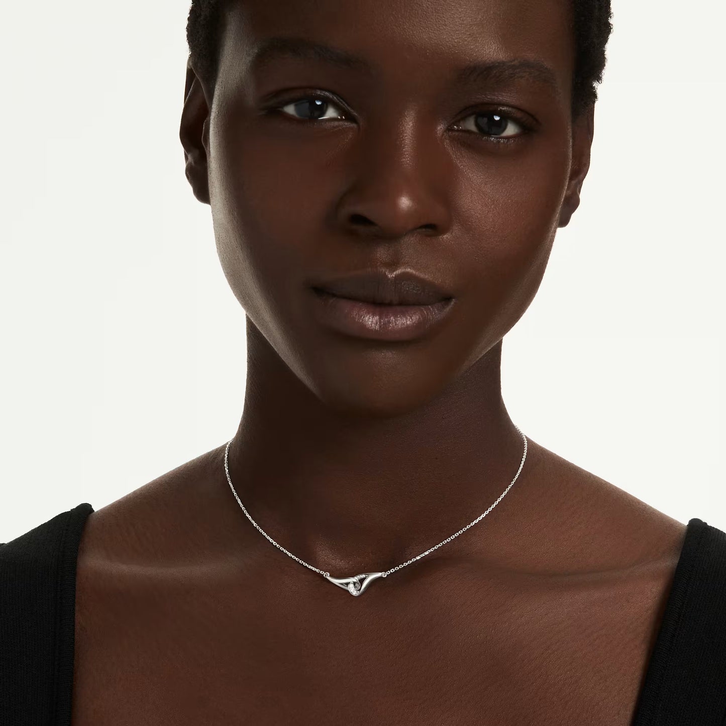 Swarovski Classica pendant, Round cut, Interlocking, White, Sterling silver