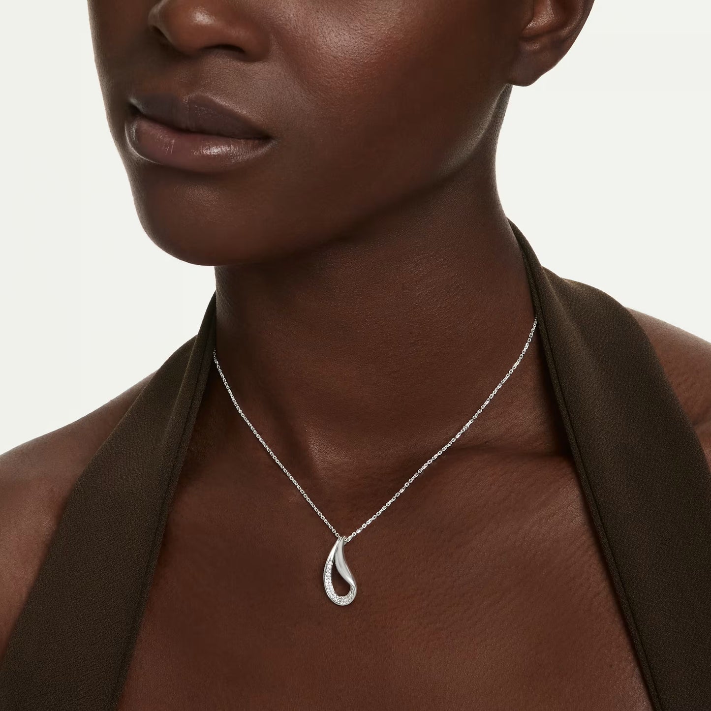 Swarovski Classica pendant, Round cut, Long, White, Sterling silver