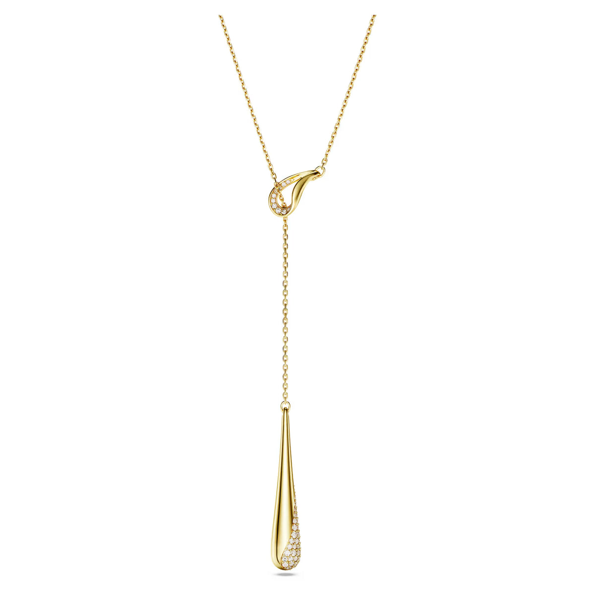 Swarovski Classica Y pendant, Round cut, White, Sterling silver, 18K gold finish
