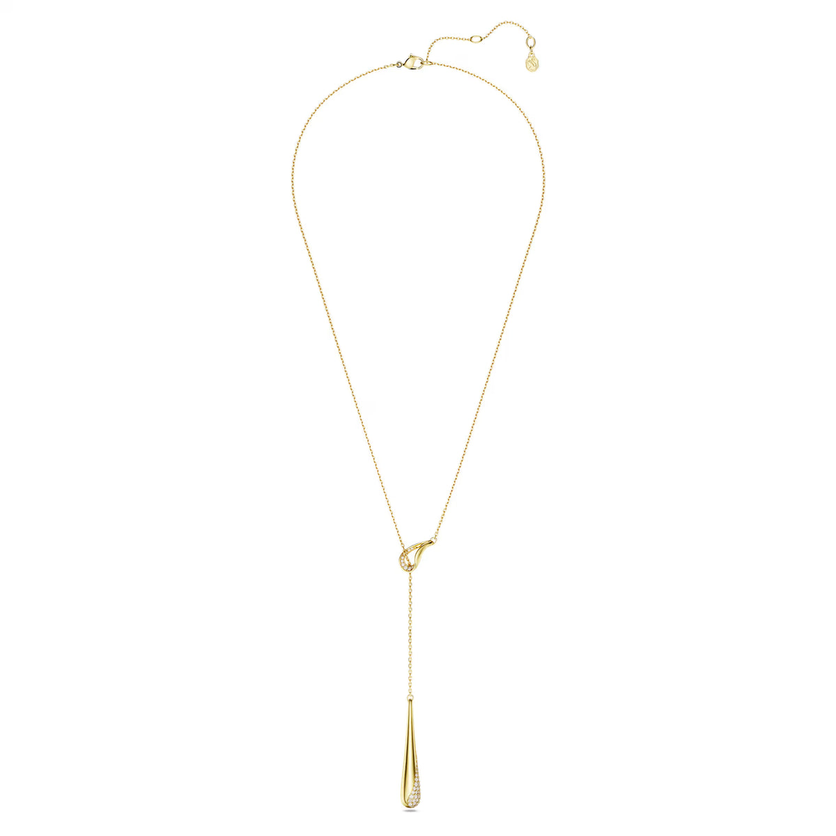 Swarovski Classica Y pendant, Round cut, White, Sterling silver, 18K gold finish