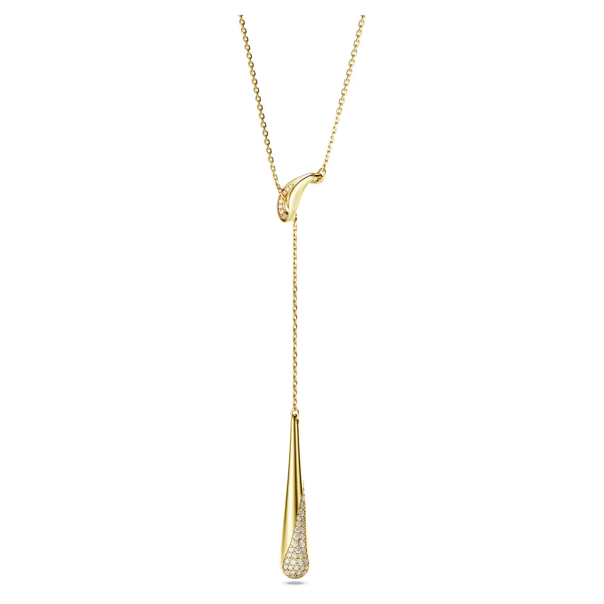 Swarovski Classica Y pendant, Round cut, White, Sterling silver, 18K gold finish