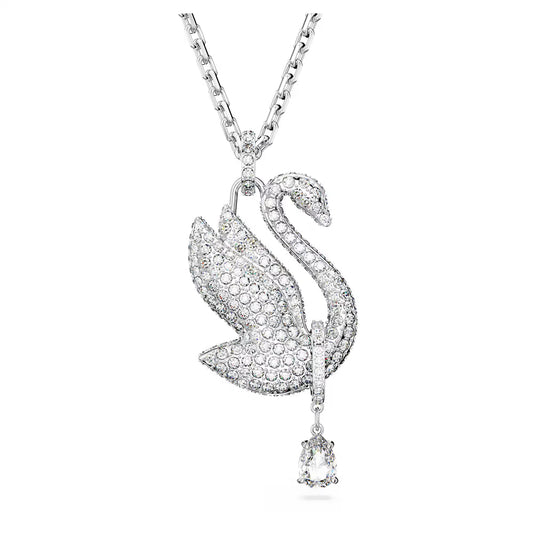 Swarovski Iconic Swan necklace, Swan, Long, White, Rhodium plated