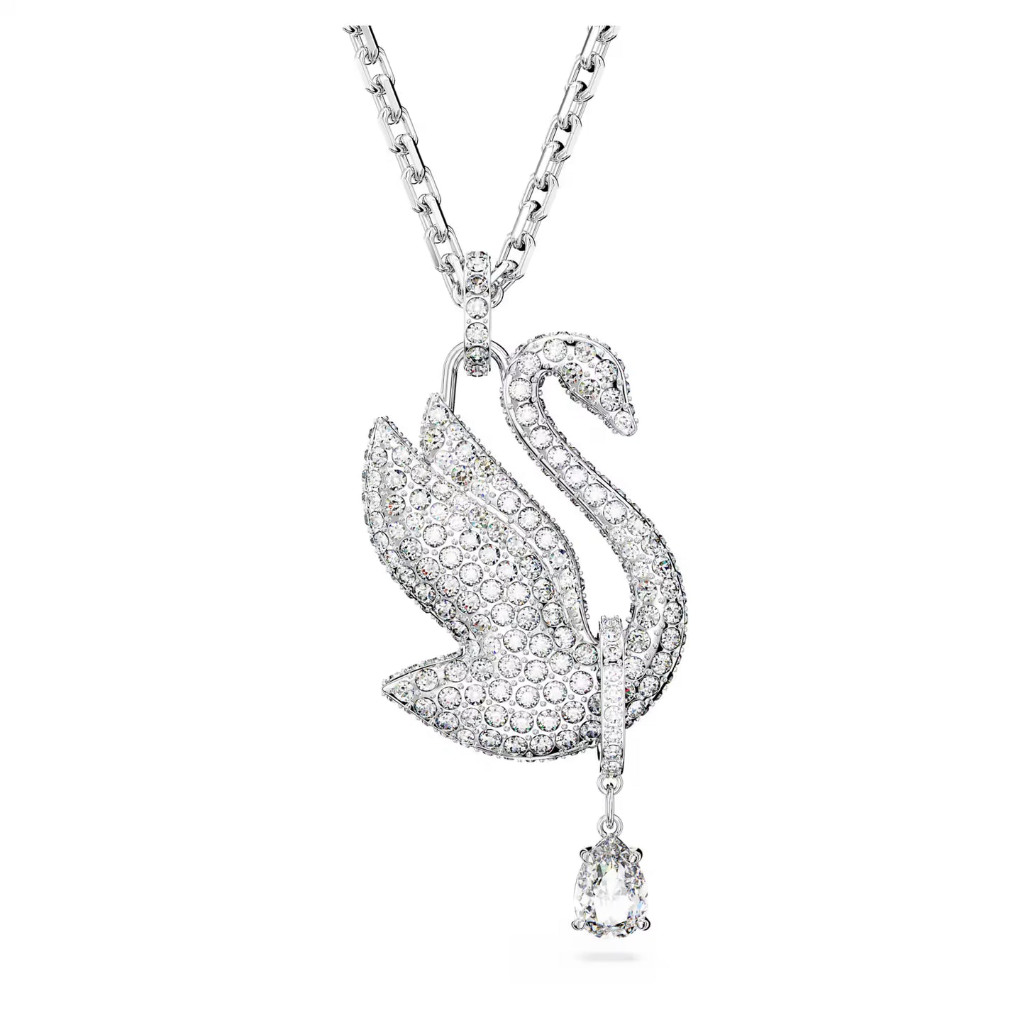 Swarovski Iconic Swan necklace, Swan, Long, White, Rhodium plated