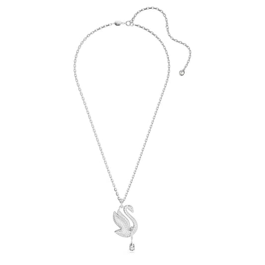 Swarovski Iconic Swan necklace, Swan, Long, White, Rhodium plated
