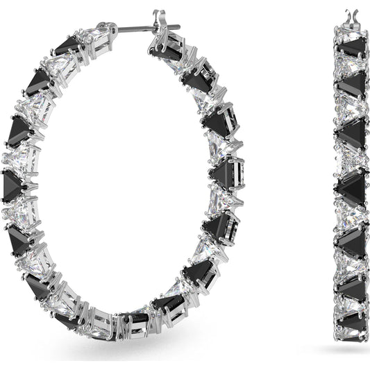 Ortyx Rhodium Plated Black Crystal Triangle Cut Hoop Earrings
