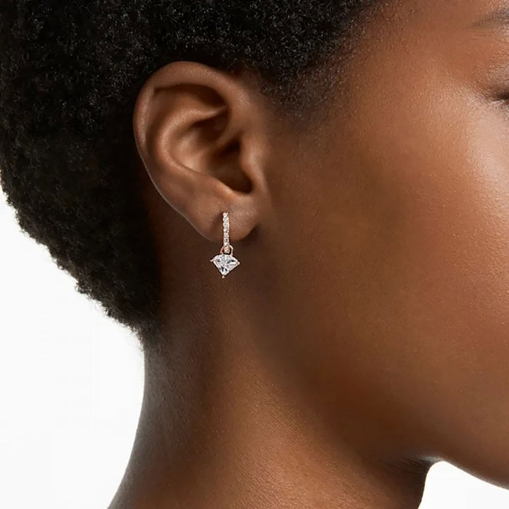 Ortyx drop earrings, Triangle cut, White, Rose