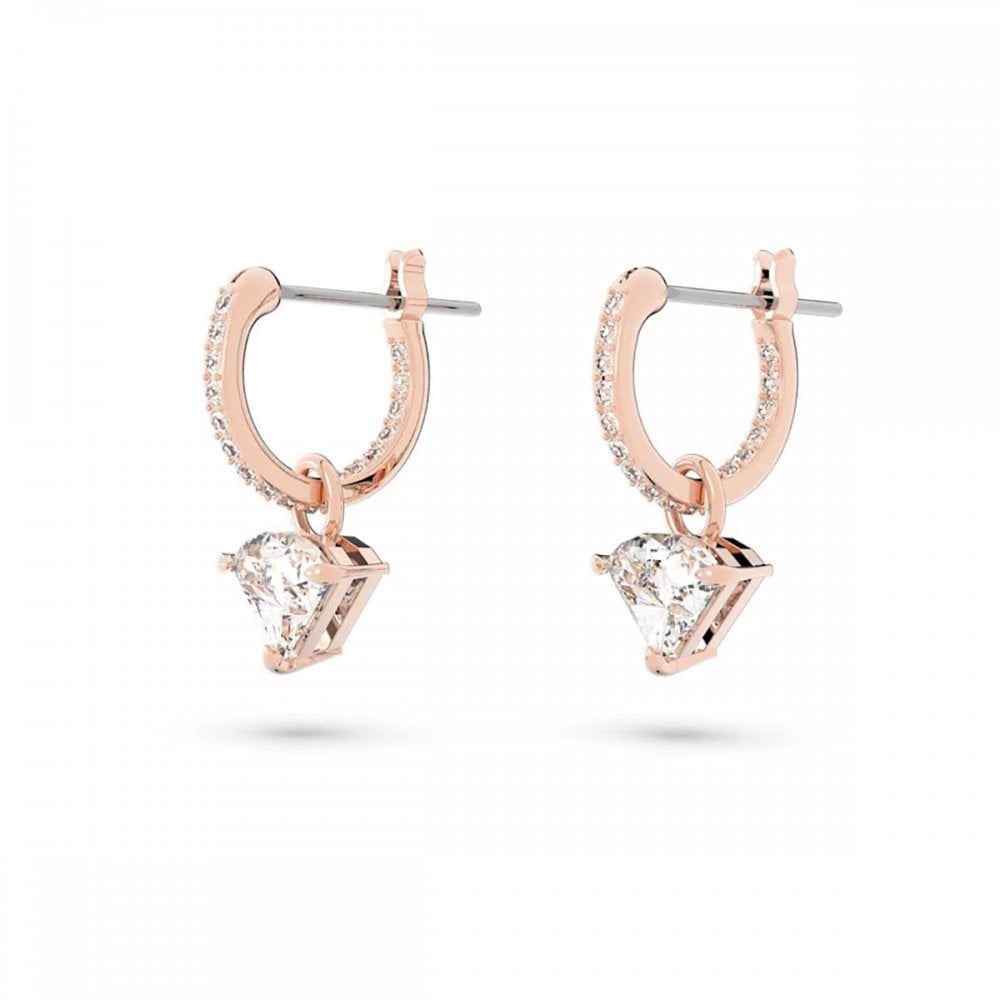 Ortyx drop earrings, Triangle cut, White, Rose