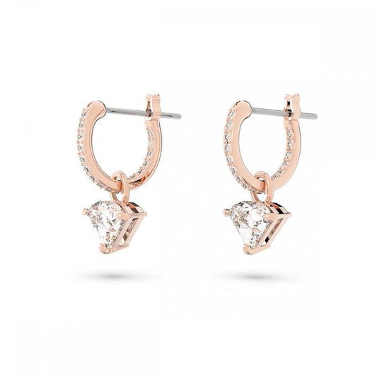 Ortyx drop earrings, Triangle cut, White, Rose