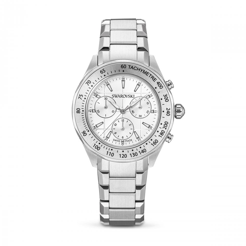 Dextera tachymetre watch, Swiss Made, Metal bracelet, Silver tone, Stainless steel