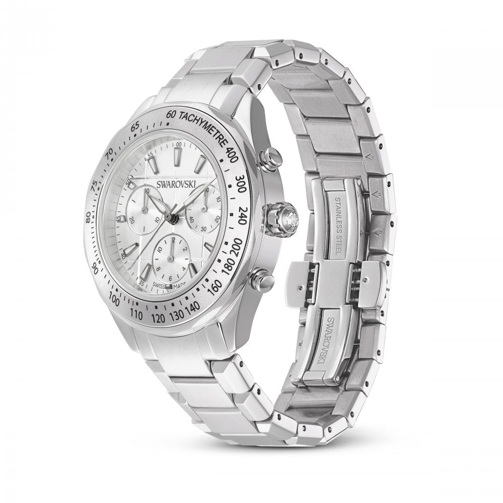 Dextera tachymetre watch, Swiss Made, Metal bracelet, Silver tone, Stainless steel