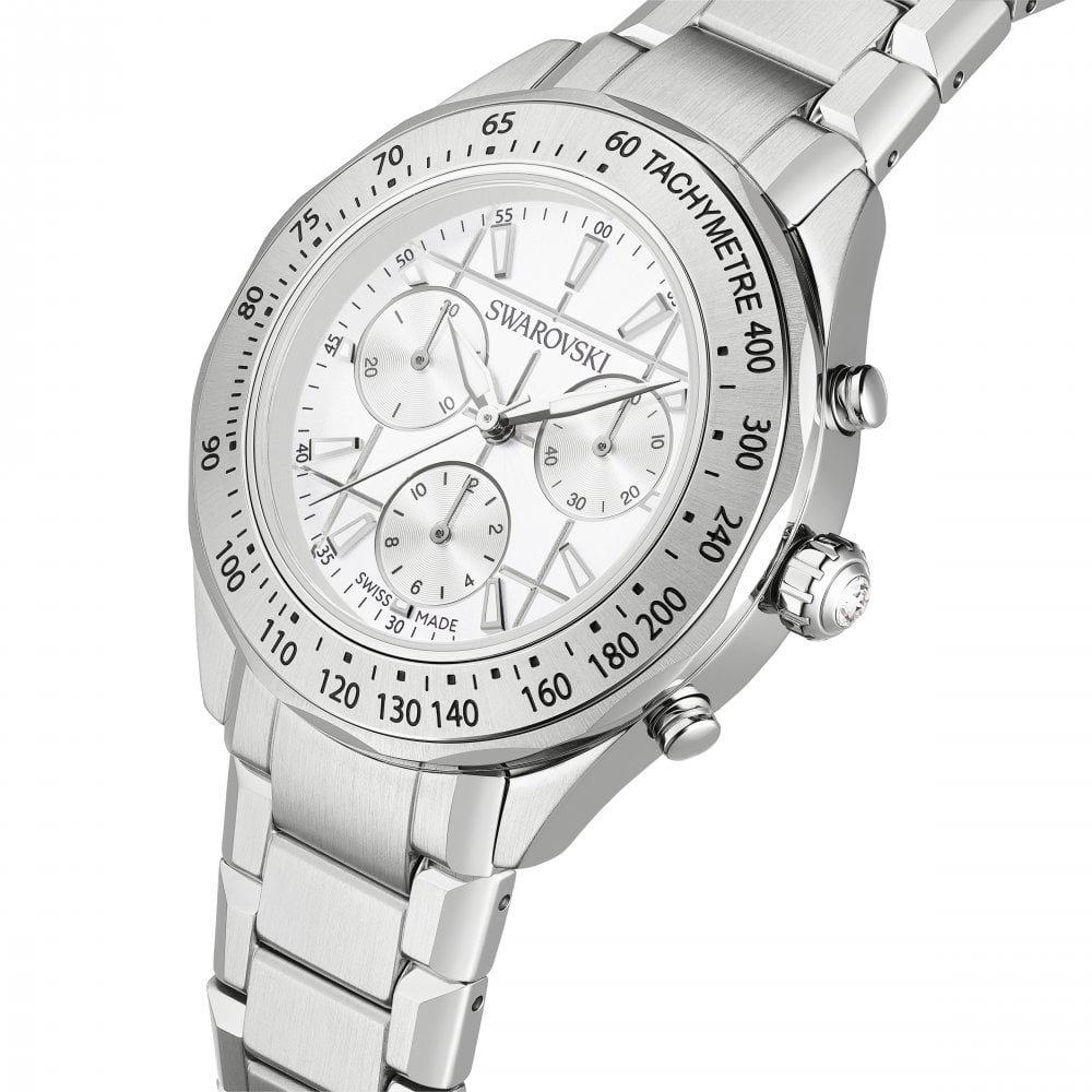 Dextera tachymetre watch, Swiss Made, Metal bracelet, Silver tone, Stainless steel