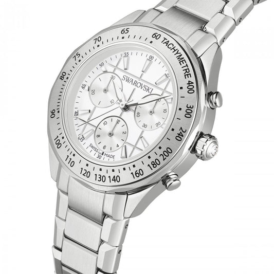 Dextera tachymetre watch, Swiss Made, Metal bracelet, Silver tone, Stainless steel