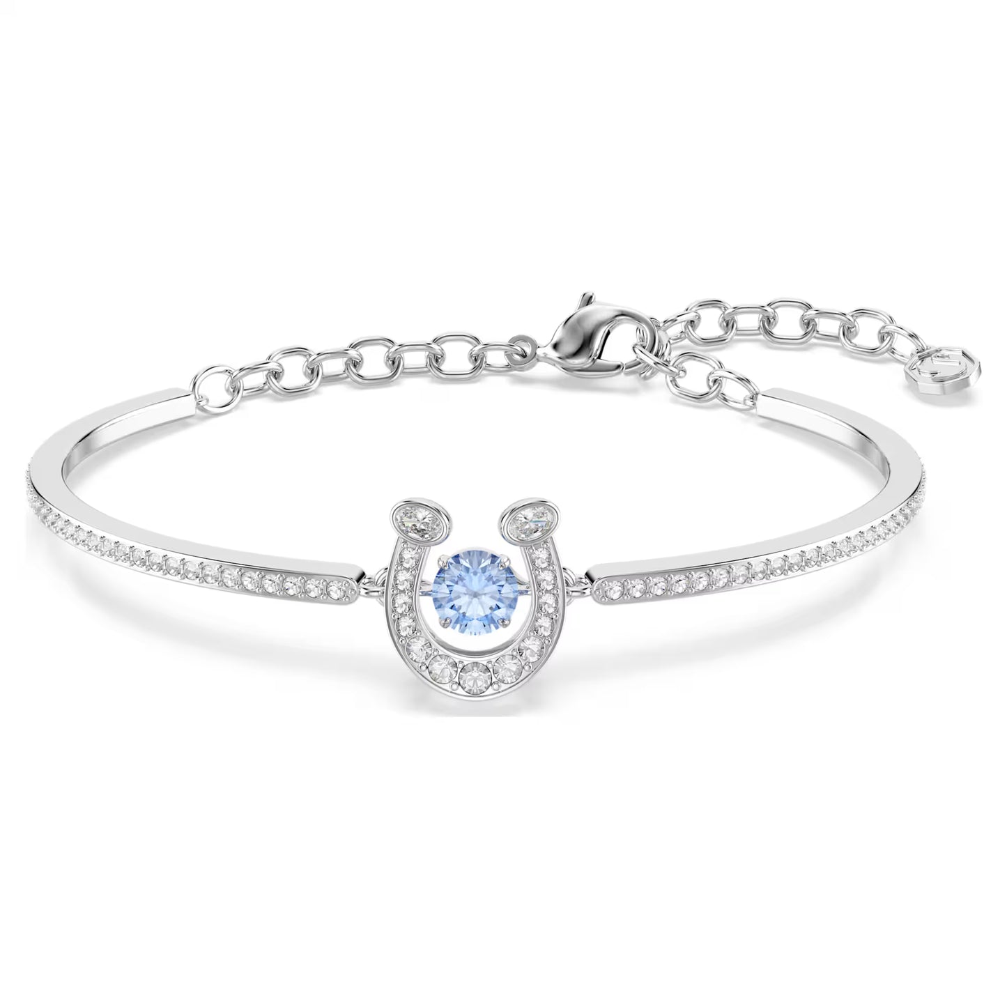 Symbolica bangle, Round cut, Pavé, Horse shoe, Blue, Rhodium plated