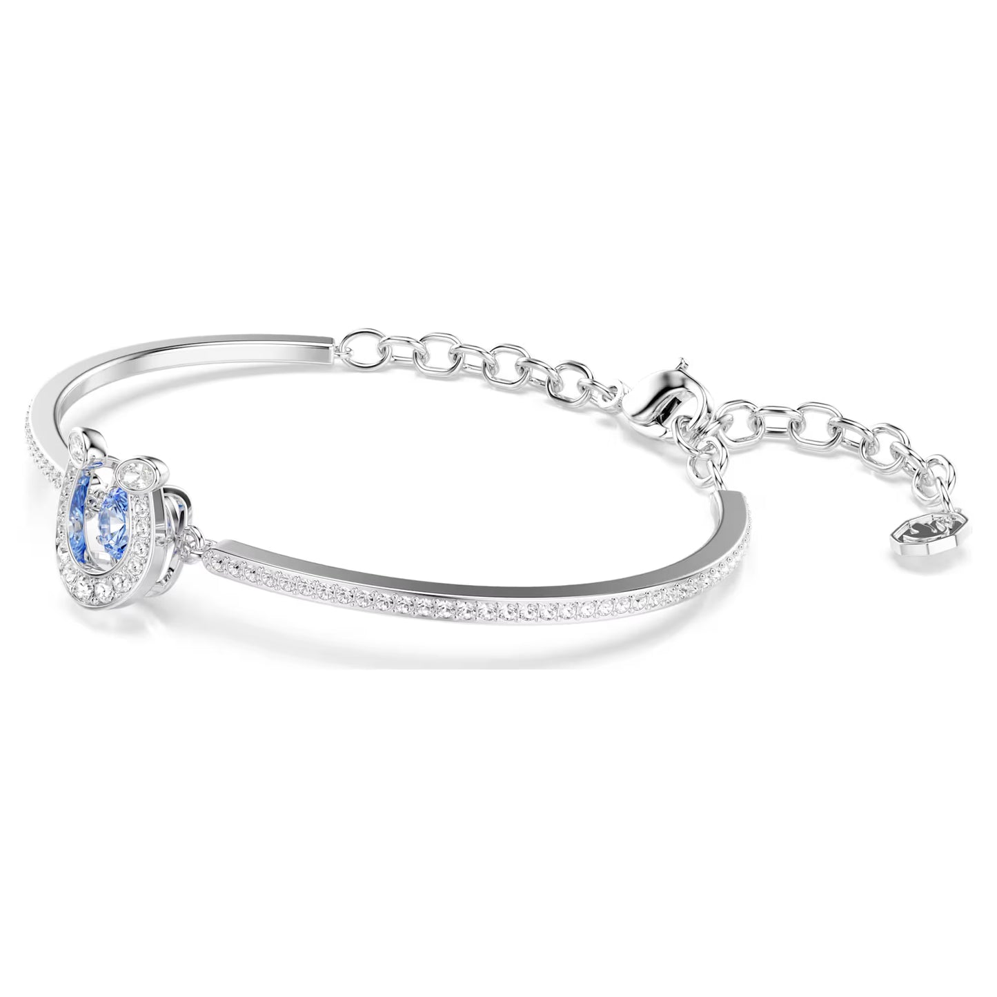 Symbolica bangle, Round cut, Pavé, Horse shoe, Blue, Rhodium plated
