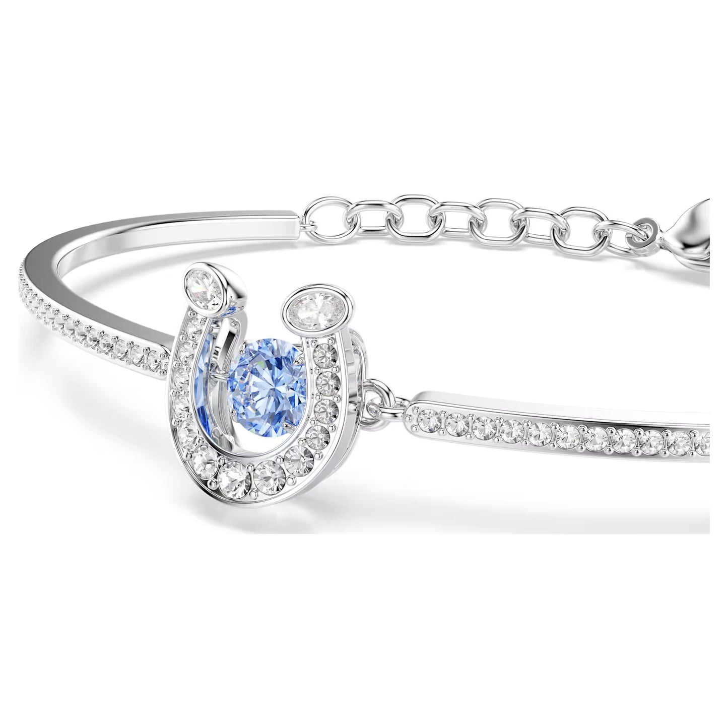 Symbolica bangle, Round cut, Pavé, Horse shoe, Blue, Rhodium plated