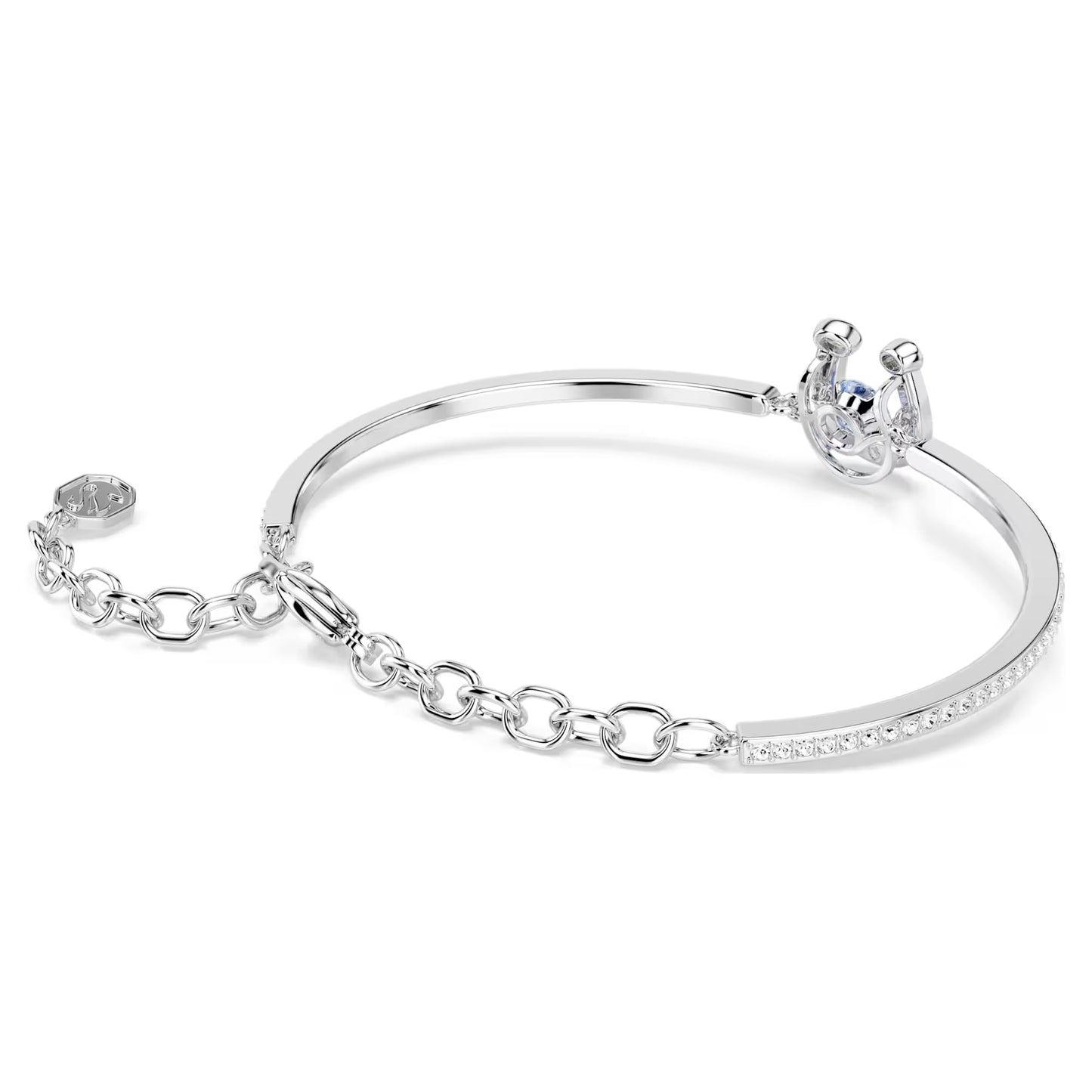 Symbolica bangle, Round cut, Pavé, Horse shoe, Blue, Rhodium plated