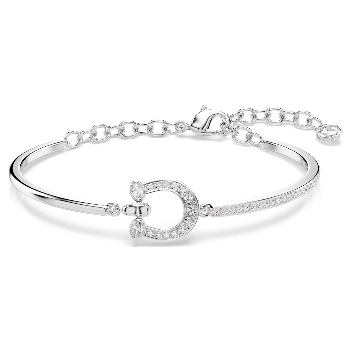 Symbolica bracelet, Pavé, Horseshoe, White, Rhodium plated