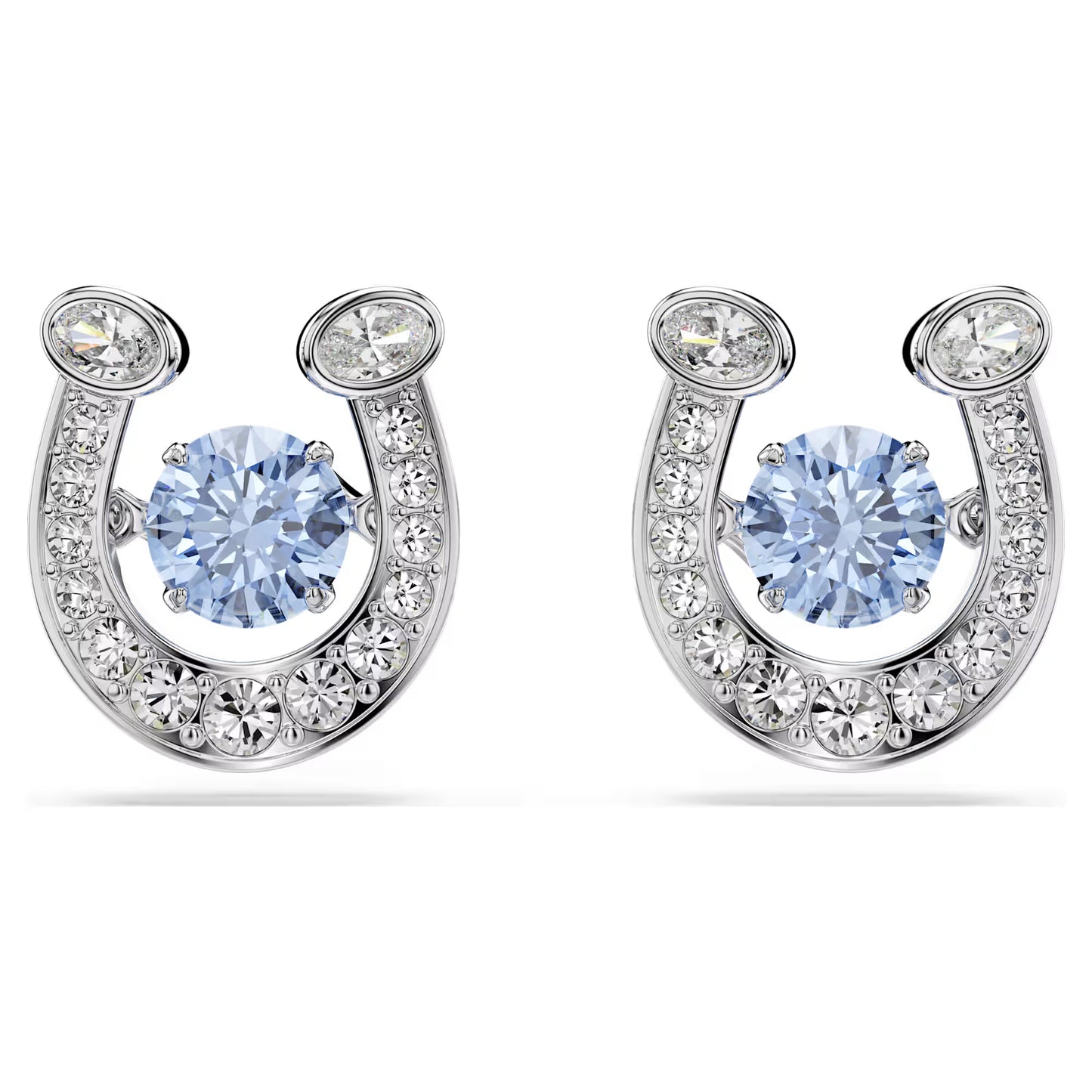 Symbolica stud earrings, Round cut, Pavé, Horse shoe, Blue, Rhodium plated