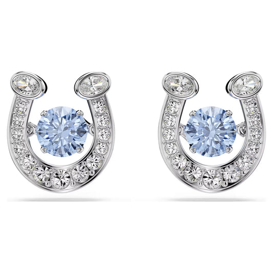 Symbolica stud earrings, Round cut, Pavé, Horse shoe, Blue, Rhodium plated