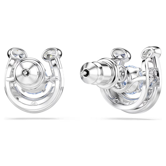 Symbolica stud earrings, Round cut, Pavé, Horse shoe, Blue, Rhodium plated