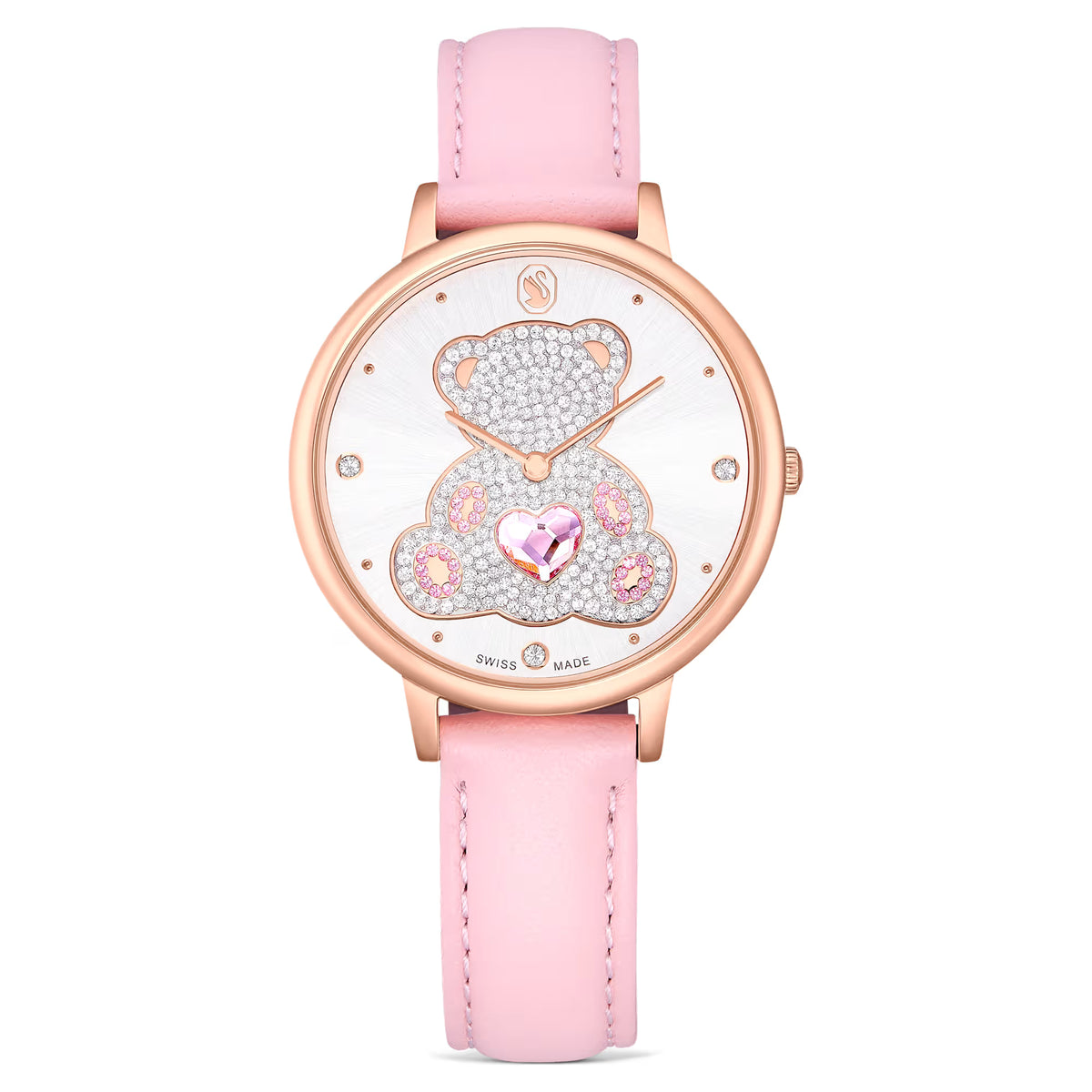 Teddy watch, Swiss Made, Leather strap, Pink, Rose gold-tone finish