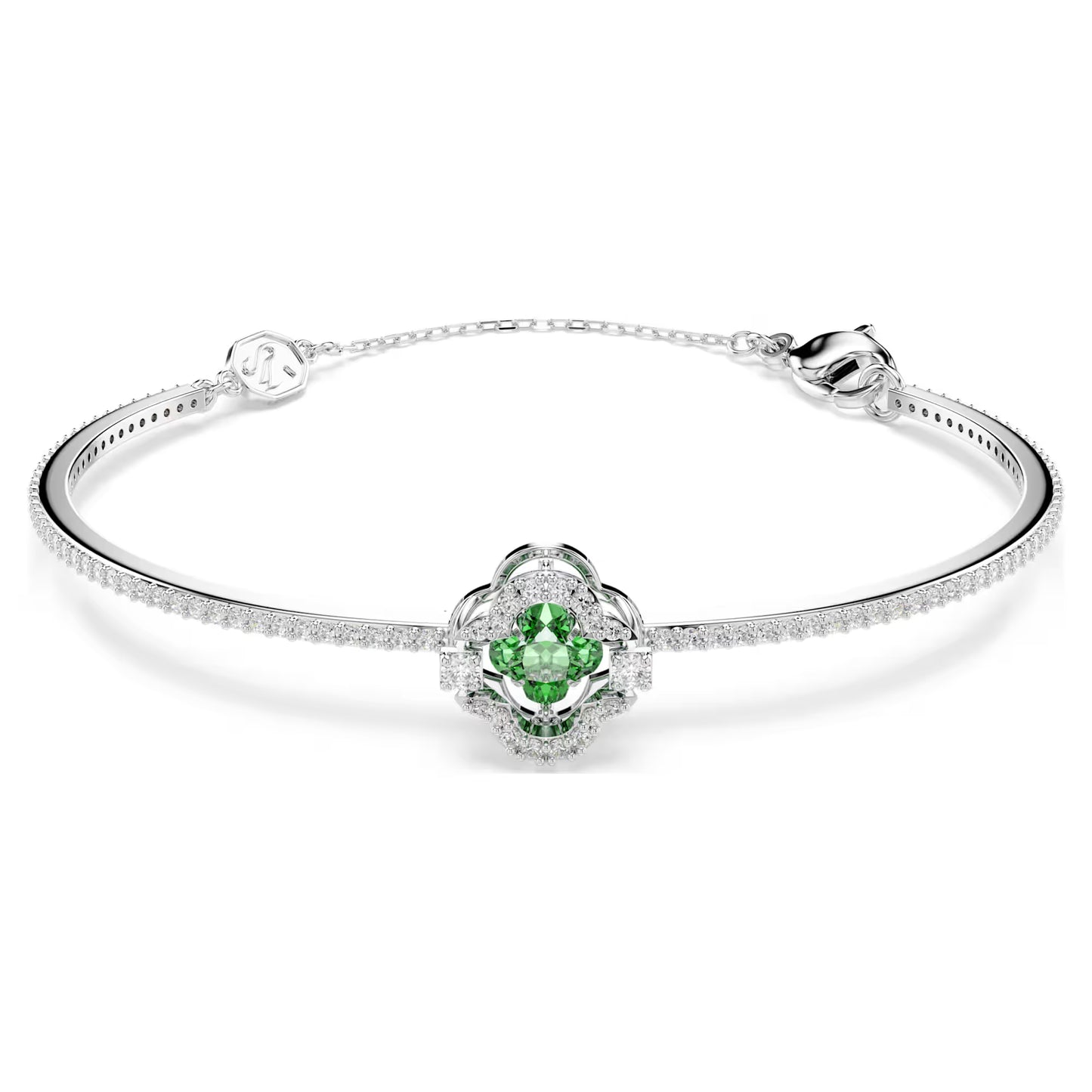 Una Angelic bangle, Mixed cuts, Green, Rhodium plated