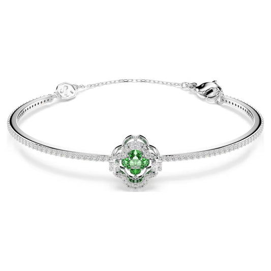 Una Angelic bangle, Mixed cuts, Green, Rhodium plated