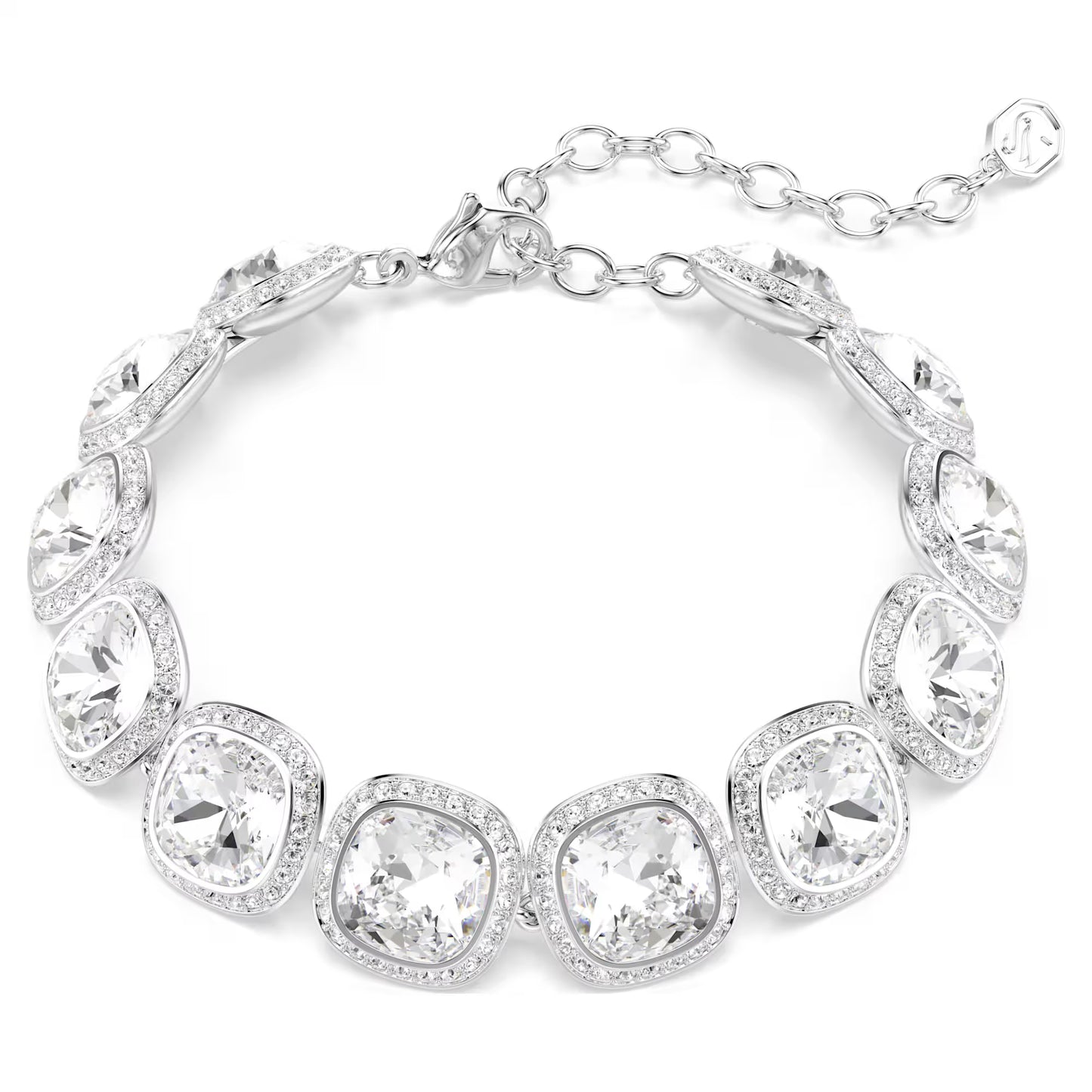 Una Angelic bracelet Cushion cut, White, Rhodium plated