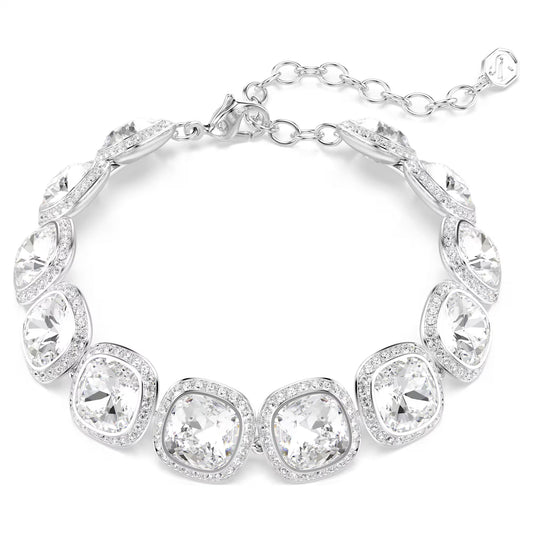 Una Angelic bracelet Cushion cut, White, Rhodium plated