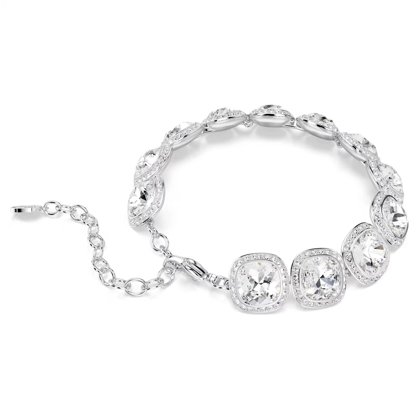 Una Angelic bracelet Cushion cut, White, Rhodium plated
