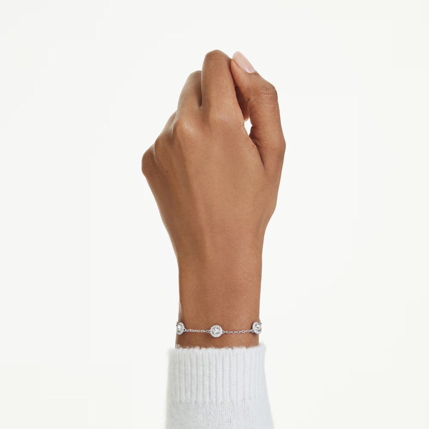 Una Angelic bracelet, Round cut, Double sided motifs, White, Rhodium plated