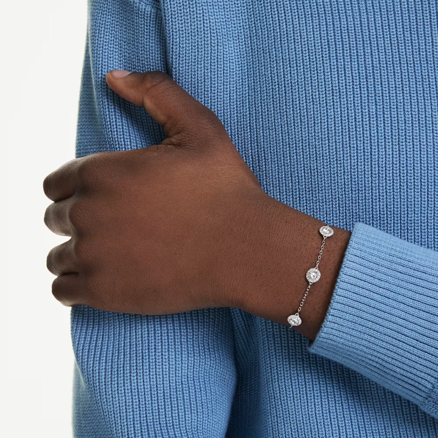 Una Angelic bracelet, Round cut, Double sided motifs, White, Rhodium plated
